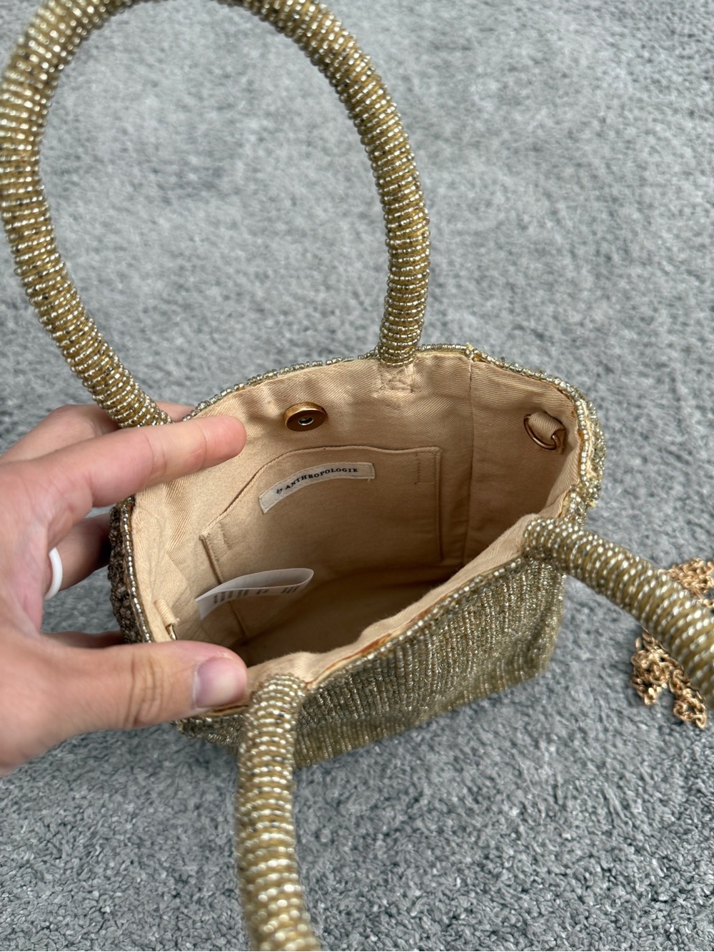 Anthropologie Gold Beaded Mini Evening Purse - Picture 2 of 6